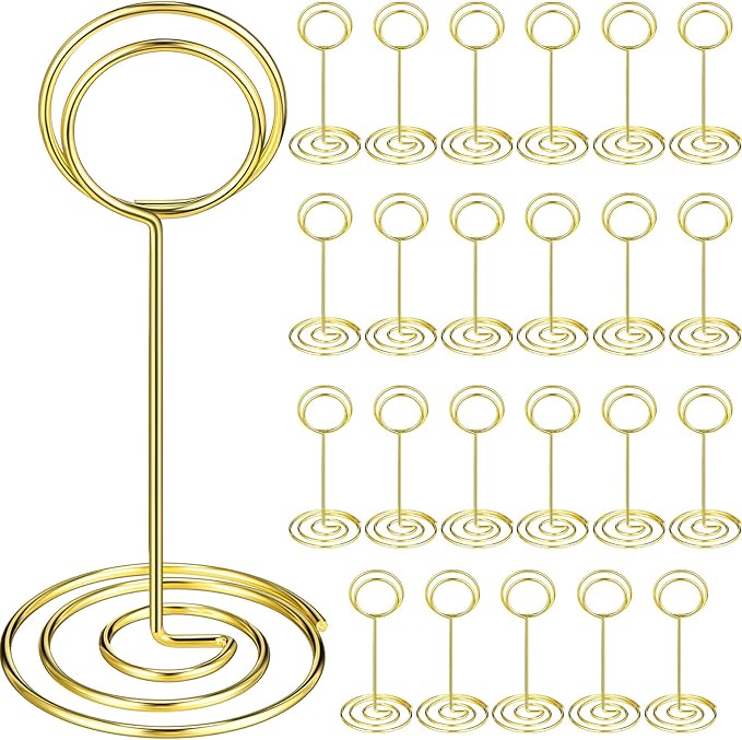 TecUnite 48 Pieces 3.35 Inch Table Number Holder Place Card Photo Holder Picture Name Menu Clips Memo Cards Stand for Wedding Reception Anniversary Birthday Party Centerpieces (Gold)