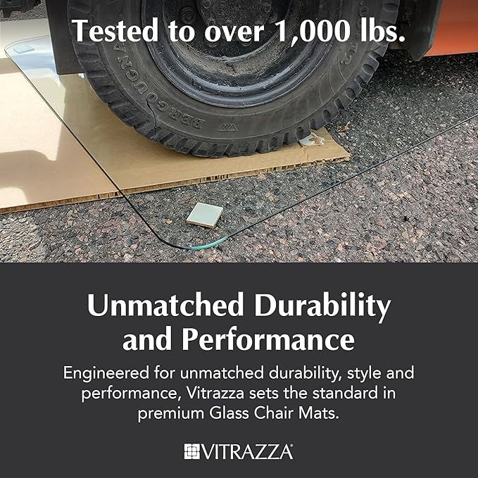 Vitrazza Glass Chair Mat 48” x 48” Superior ¼ Thick, Chiaro Standard Clear, Certified Tempered Safety Glass, Delivers a Smooth Glide, Protects Carpet or Wood, Beautiful in Home or Office
