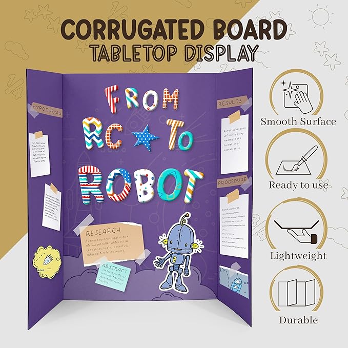White Trifold Presentation Board 36" x 48" (Pack of 24) Self-Adhesive Science Subtitles Included - Display Exhibition Board Lightweight and Portable with Smooth Surface - by Emraw