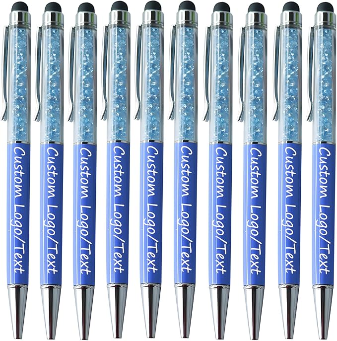 Yucold Customized Pens with Name/Logo - Touch Screen Stylus Ballpoint Pen, Perfect for Weddings, Business & Personalized Gifts (Lake blue,10)