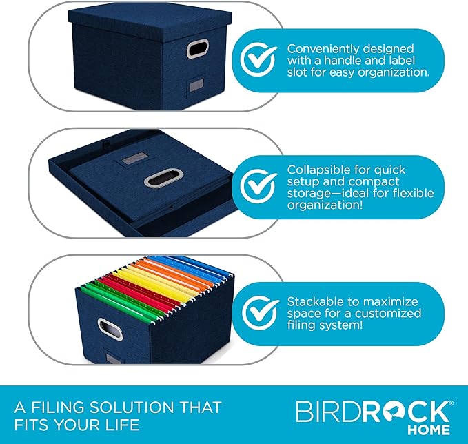 Internet's Best Collapsible File Storage Organizer - Decorative Linen Filing & Storage Office Box - Letter/Legal - Navy - 1 Pack