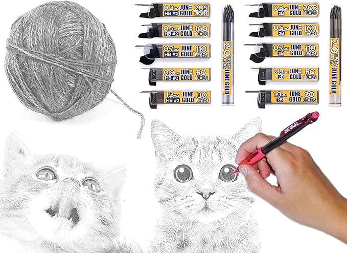 June Gold 640 Pieces, 0.5 mm 2B Lead Refills, 160 Pieces Per Dispenser, Fine Thickness, Break Resistant Lead/Graphite (Pack of 4 Dispensers)