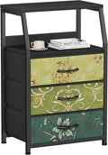 Furnulem Retro Night Stand with 3 Drawers and 2-Tier Shelf, Small Nightstand Side Table, Vintage Storage Dresser for Bedroom, Fabric Drawer Organizer for Closet, Beside Furniture