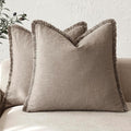 Foindtower Set of 2 Decorative Linen Fringe Throw Pillow Covers Boho Farmhouse Cushion Cover with Tassels Accent Pillowcase for Couch Chair Sofa Bed Living Room Home Decor,16×16 Inch,Brown Tan