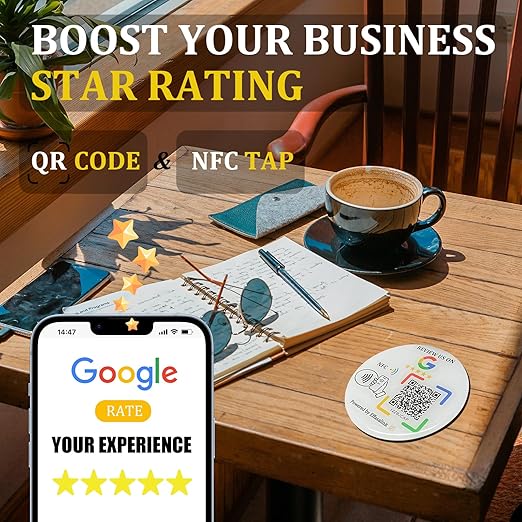 Epoxy Sticky Card with NFC Chip & QR Code - Compatible with Google Business Page for Customer Reviews, Boost Business Reviews, Essential for Small Businesses, No App, No Monthly Fee (White-3 Cards)