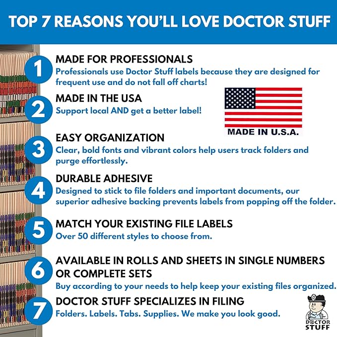 Doctor Stuff - File Folder Labels, Terminal Digit Filing, Consecutive Double Digit Numbers 50-59, Compatible with SMEAD DDS - SMDM Series Chart Stickers, Brown, 1" x 1-1/2", 500/Roll