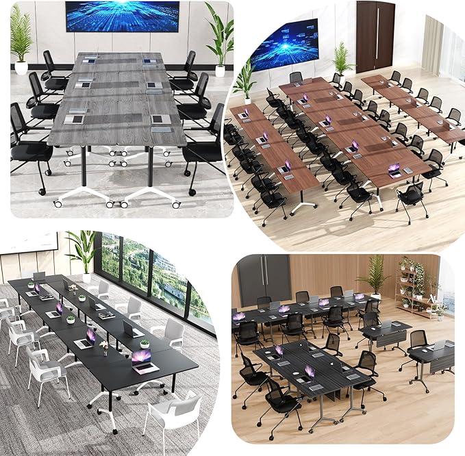 Goakwwuz Conference Room Table, Folding Conference Tables,Thicken Grey Tabletop,Flip Top Wooden Seminar Meeting Room Table for Conference Room Offices (2, Black+White, 61.0“)