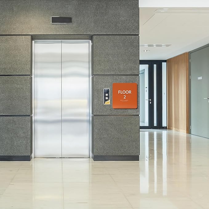 Khaki w/Black ADA Floor 2 Sign with Braille – Made from Durable Acrylic and Ready to Mount