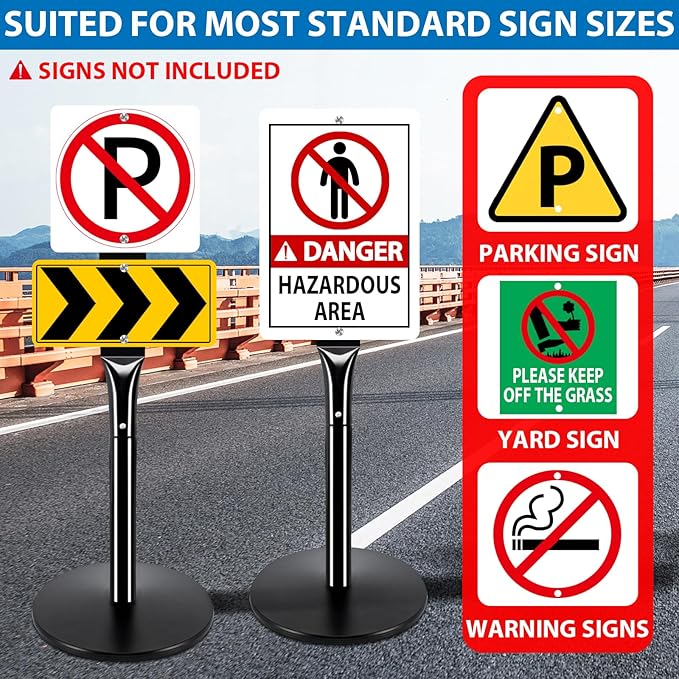 VAIIGO Heavy Duty Parking Sign Post Stand 49", 20lbs Cast Iron Base Sign Post for Outside Sign Holder, Yard Sign Stand, Street Sign Post, Black