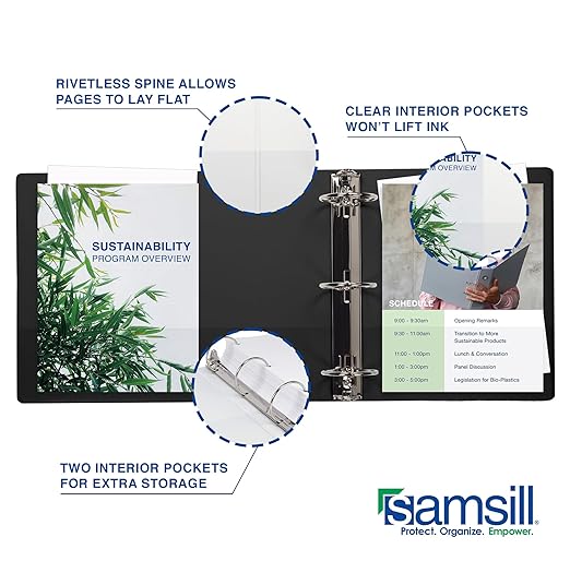 Samsill 1.5 Inch 3 Ring Binders, Made in USA, Economy Round Ring, Clear View Cover, 325 Sheet Capacity - for School, Home, Office - Black, 4 Pack