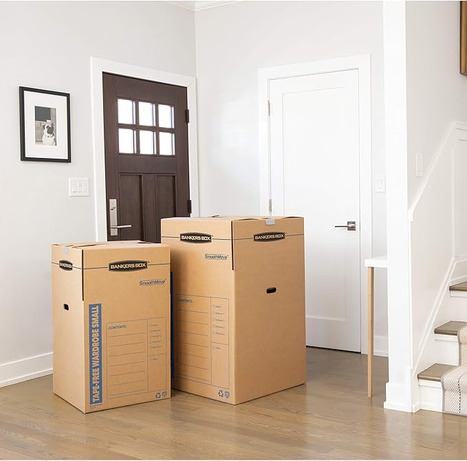 Bankers Box Short Wardrobe Box 3 Pack, Tape-Free Design, 20-in x 20-in x 34-in (7710401)