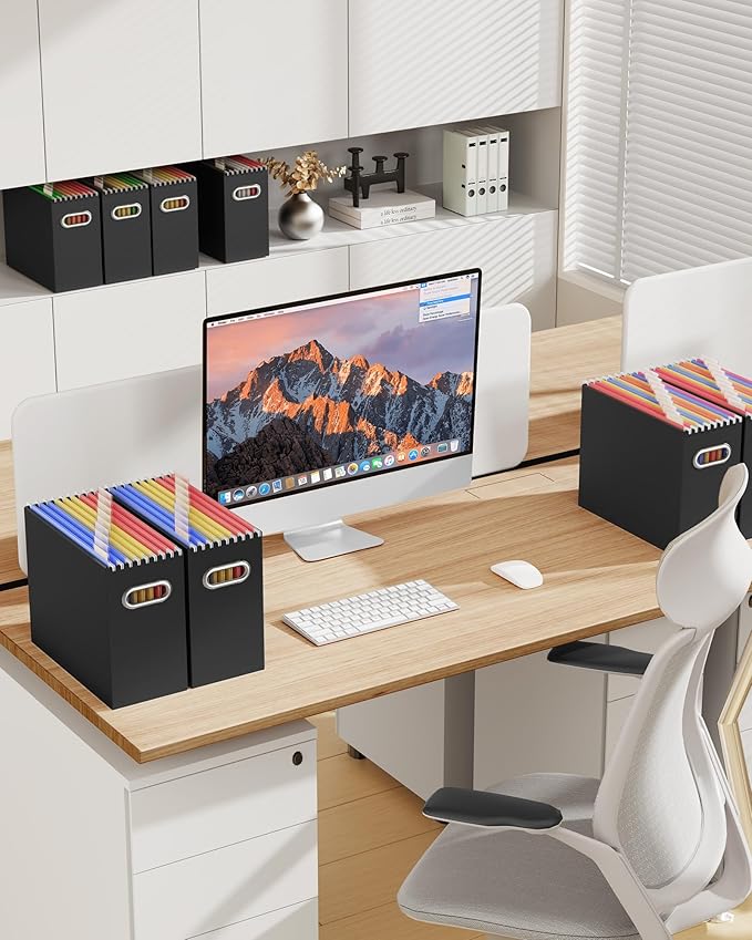 Oterri Cardboard File Organizer Box for Hanging File Folders Letter Size,File Box for Computer Desk,File Cabinet,Working Home,Office,Classroom（Black, Letter Size - 4 Packs）