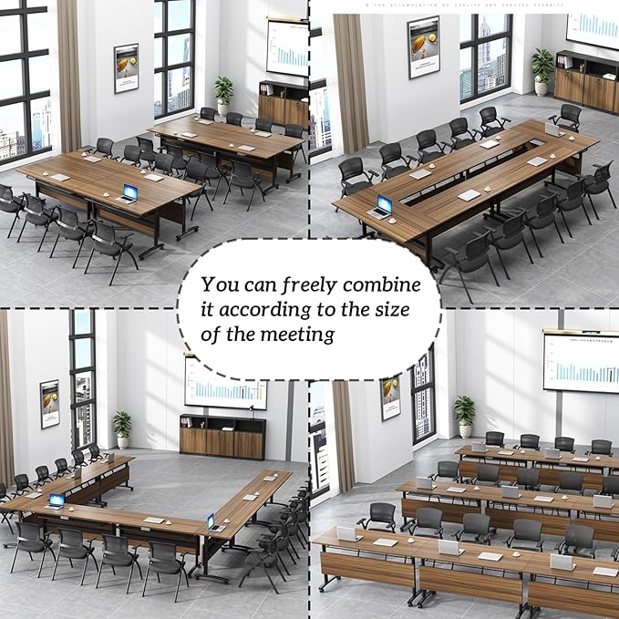 Conference Table,Folding Conference Room Tables with Flip-Top Design,6 Pack Large Mobile Training Table,Rolling Seminar Meeting Table with Wheels,Modular Seminar Tables for Office Meeting (55.1in)