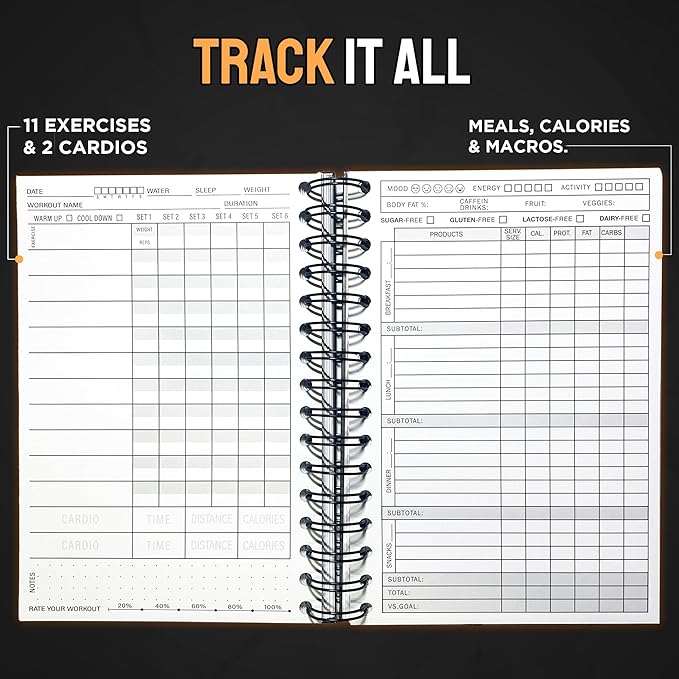 Nextnoid Hardcover Fitness & Food Journal - Nutrition & Workout Planner for Men & Women - A5 Sturdy Workout Log Book to Track Diet, Gym & Home Workouts - Navy Blue