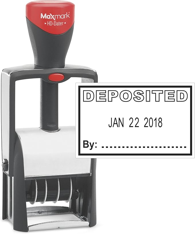 MaxMark Heavy Duty Self Inking Date Stamp with Phrase Deposited - Black Ink