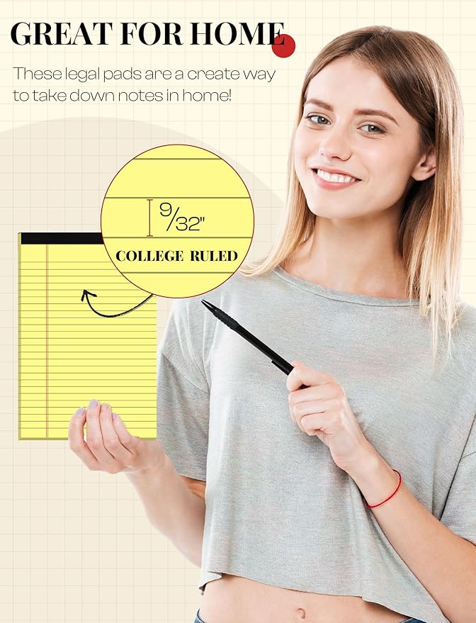 Small Legal Pads 5x8 Yellow 10 Pack Small Note Pads 5x8 College Ruled Yellow Notepads 80 GSM Lined Pads of Paper Notebook for Work Yellow Small Tablets Paper 5x8 Narrow Ruled Legal Pad 30 Sheets/Pad