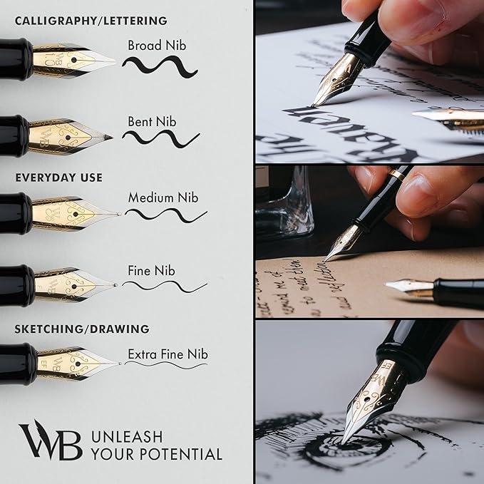 Wordsworth & Black Fountain Pen Set, 18K Gilded Medium Nib, Includes 24 Pack Ink Cartridges, Ink Refill Converter & Gift Box, Gold Finish, Calligraphy, [Turquoise Gold], Perfect for Men & Women