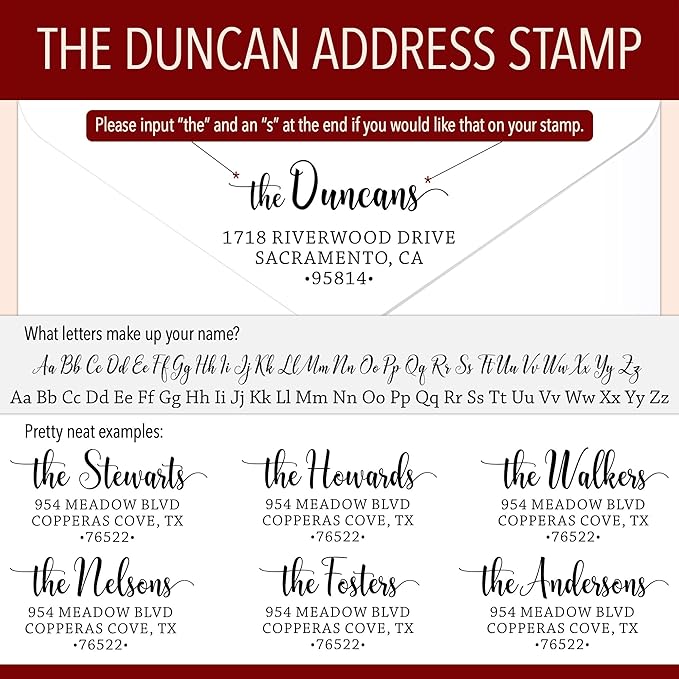 The Duncans Personalized Address Stamp | Envelope Return Address Stamps for Couples and Families | Custom Gift (1, Wood Handle)