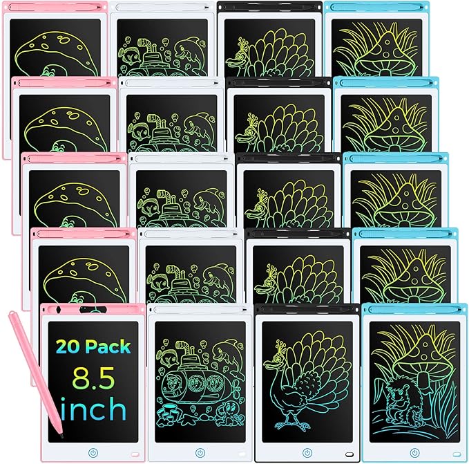 Zhehao 20 Pack LCD Writing Tablet for Kids: 8.5 Inch Colorful Drawing Doodle Boards - Reusable Erasable Doodle Board Educational Learning Toys Gifts for Toddlers Ages 3-8 Party Favors(Pastel,Classic)