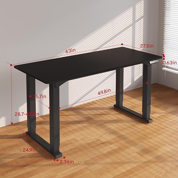 SANODESK 4-Leg Standing Desk, Electric Height Adjustable Desk with Memory Presets for Home Office, Stand up Desk Computer Workstation, 63x28 Inches Black