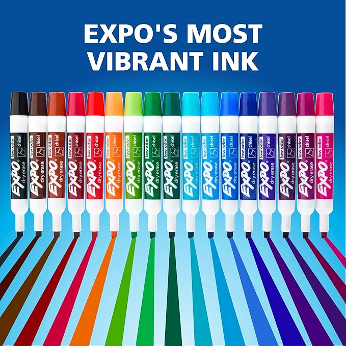 EXPO Dry Erase Markers, Chisel Tip, Assorted Fashion Colors | Low Odor | For Classroom, Office & Home | 36 Count, Pack of 6