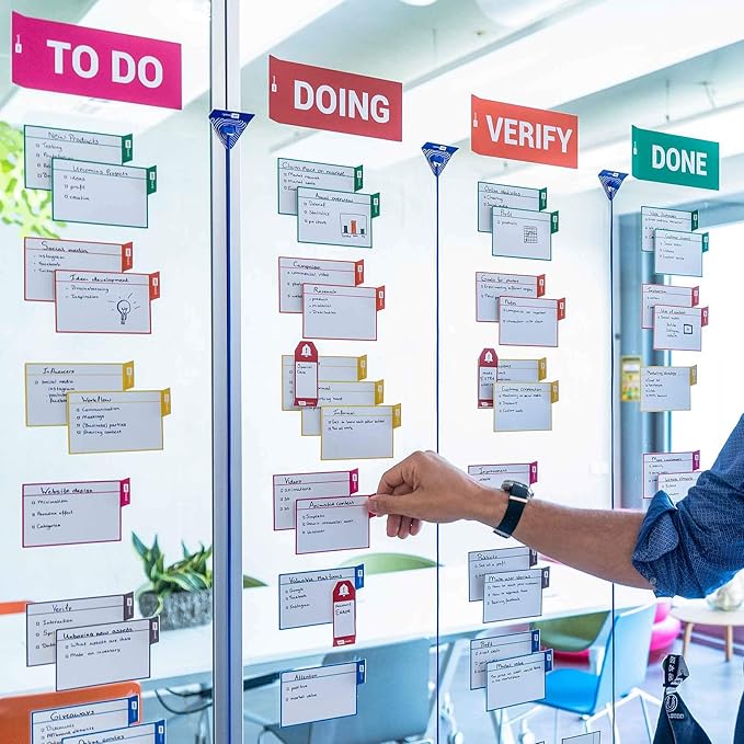 PATboard Scrum Board and Kanban Board - 16 Task Cards Medium - with nanocups® for Glass - Lime