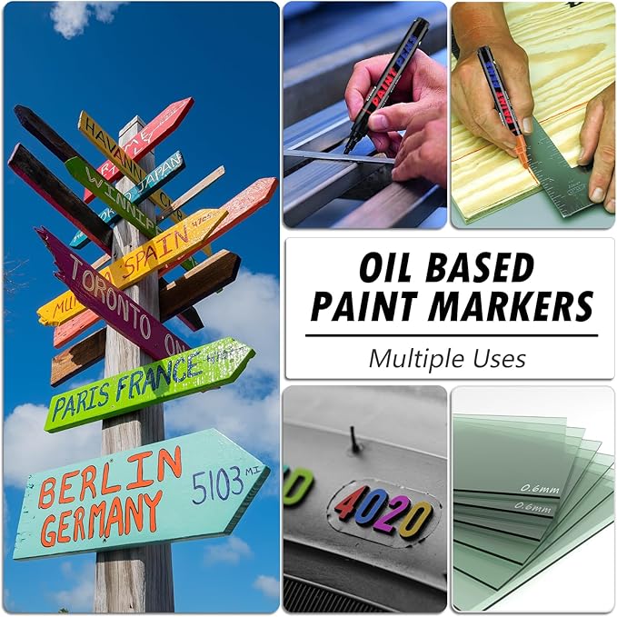 Craiiby Silver Paint Pens Paint Markers - 12 Pack Permanent Quick Dry Waterproof Marker Pens for Rocks Wood Fabric Plastic Canvas Glass Mugs Metal Tire Stone