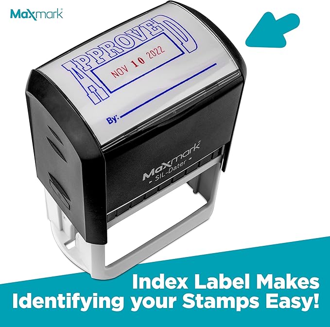 MaxMark Large Self-Inking Rubber Date Office Stamp with Scanned Phrase & Date - Black Ink, 12-Year Band - Style 3