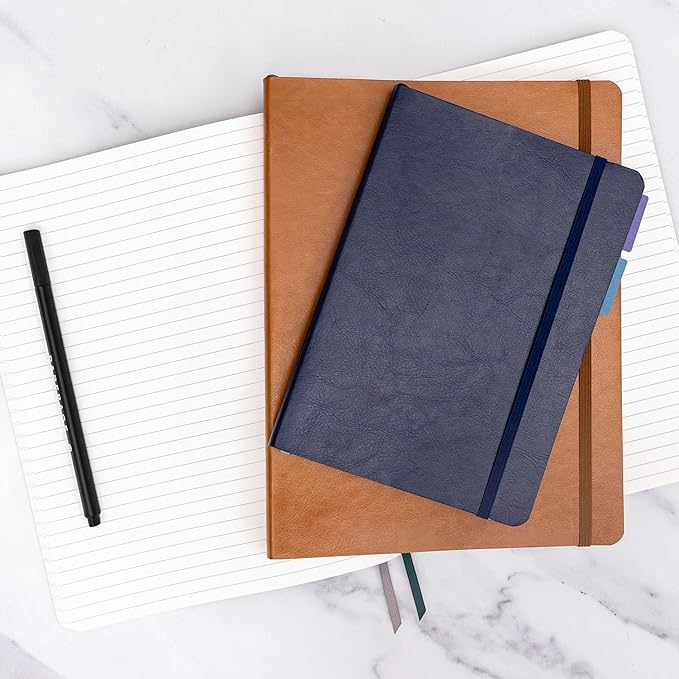 PAPERAGE Softcover Lined Journal Notebook (Navy), 160 Pages, Medium College Ruled Notebook, 5.6 inches x 7.9 inches - 100 GSM Thick Premium Paper, Soft Vegan Leather Journal for Home, Work & School