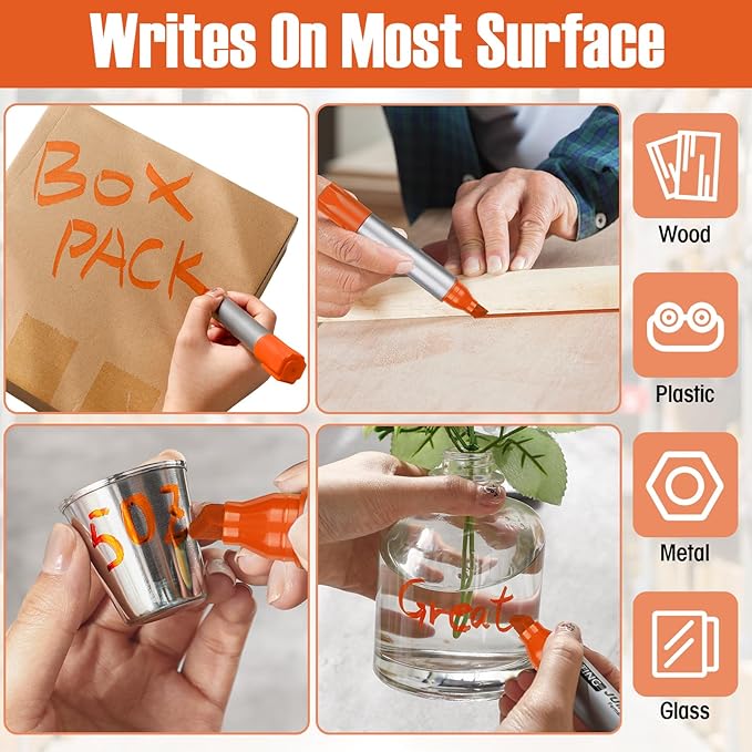 Fuutreo 10 Pack Jumbo Permanent Markers Bulk Large Chisel Tip Permanent Markers Quick Drying Waterproof Big Huge Poster Pens for Office, Logistics Company and More(Orange)