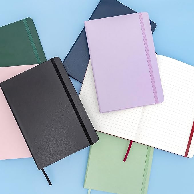 PAPERAGE Lined Journal Notebook, 3 Pack, (Yellow, Blush, Turquoise), 160 Pages, Medium 5.6 in x 8 in - 100 GSM Thick Paper – Hardcover Journaling Notebook for Work, School & Note Taking