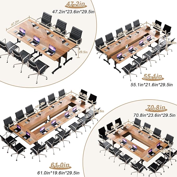 Conference Table Flip Top Mobile Conference Room Tables,Folding Conference Table with Wheels,Large Meeting Training Seminar Table Saving Space for Office Classroom(10B,70.8'')