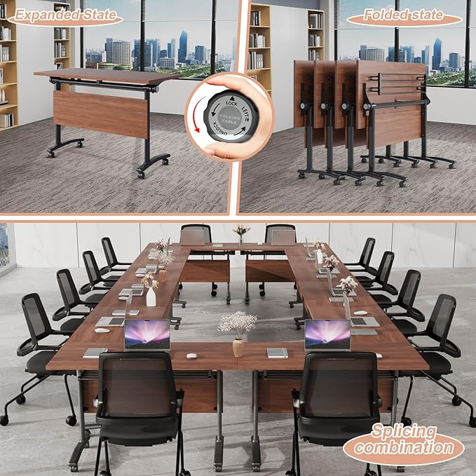 Conference Table Flip Top Mobile Conference Room Tables,Folding Conference Table with Wheels,Large Meeting Training Seminar Table Saving Space for Office Classroom(10D,61'')