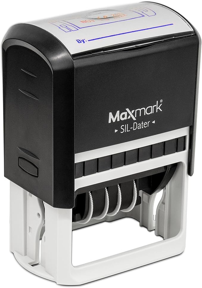MaxMark Large Self-Inking Rubber Date Office Stamp with Received Phrase & Date - Blue/Red Ink, 12-Year Band - Style 5