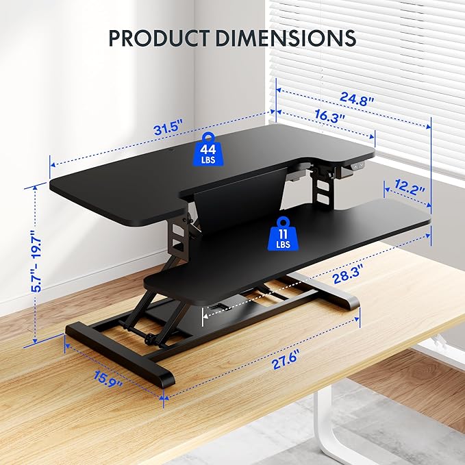 FLEXISPOT 32" Motorized Standing Desk Converter, Electric Stand up Desk Riser, Sit to Stand Dual Monitor and Laptop Workstation with Wide Keyboard Tray, Black