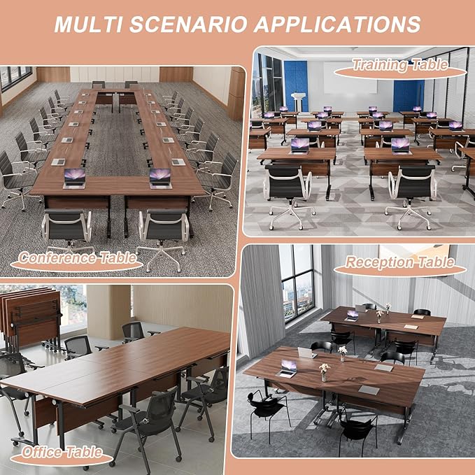 Conference Table Flip Top Mobile Conference Room Tables,Folding Conference Table with Wheels,Large Meeting Training Seminar Table Saving Space for Office Classroom(2D,61'')
