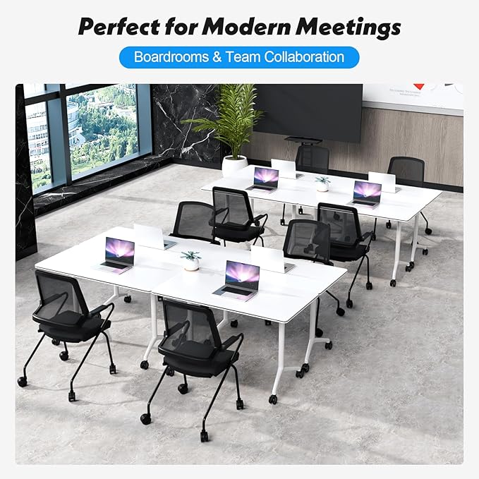 Goakwwuz Conference Room Table, Folding Conference Tables,Thicken Grey Tabletop,Flip Top Wooden Seminar Meeting Room Table for Conference Room Offices (10, White, 61.0“)