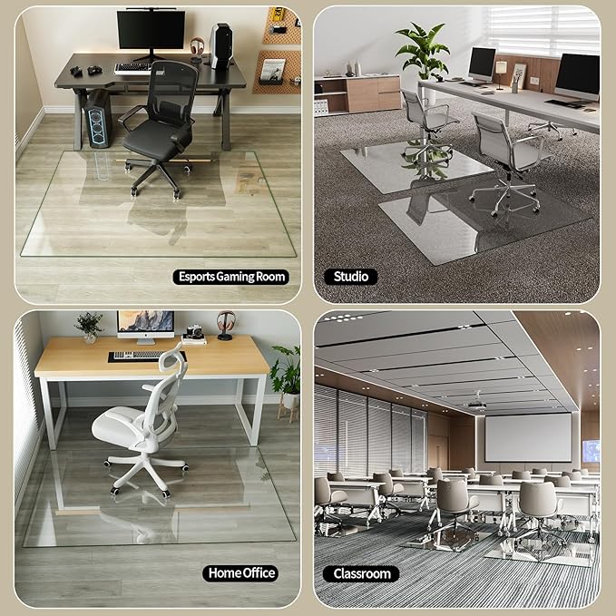 Koonmi Tempered Glass Chair Mat for Hardwood Floors & Carpets, 48" x 60“ Transparent Heavy Duty Office Floor Protector with Noise-Free Gliding Shatterproof for Home Office Desk