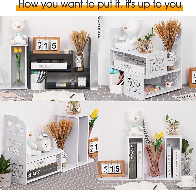 YGYQZ Desk Shelves Desktop Orgnizer Shelf-White Office Organization for Top of Adjustable Desk Organizers and Corner Bookshelf Table Top Shelving Small Hutch Decorations for Women Office