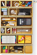 VA1KENE 12-Piece Bamboo Desk Drawer Organizer Set – Adjustable Storage Boxes with 24 Compartments, Non-Slip, Modular Design for Office, Jewelry, Vanity, and Kitchen Utensil Drawer Storage