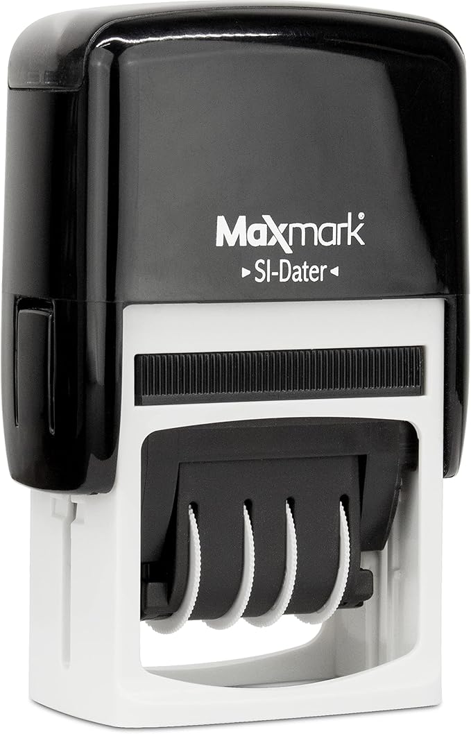 MaxMark Office Self Inking Date Stamp with Phrase Shipped - Blue Ink