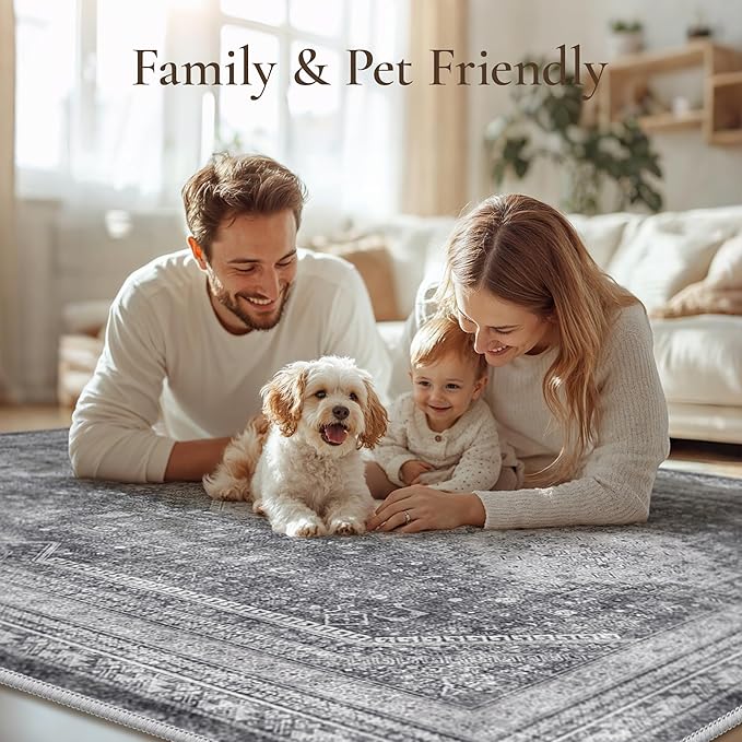 GENIMO Runner Rug 2x5 Non Slip Machine Washable Hallway Runner Rug, Low Pile Lightweight Rugs for Entryway, Hallway, Kitchen and Corridor, Vintage Grey