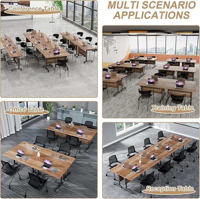 Conference Table Flip Top Mobile Conference Room Tables,Folding Conference Table with Wheels,Large Meeting Training Seminar Table Saving Space for Office Classroom(4B,55.1'')