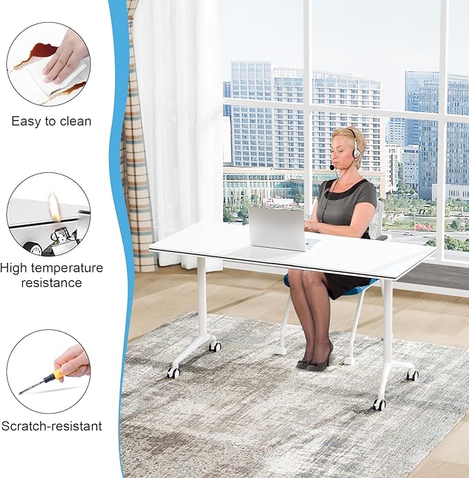 Conference Table,55.1''Folding Conference Room Table for 4-12 People,Mobile Flip Top MeetingTraining Table with Different Coulor and Styles for Offices, Classrooms,Meeting Room (8, 70.8''A)