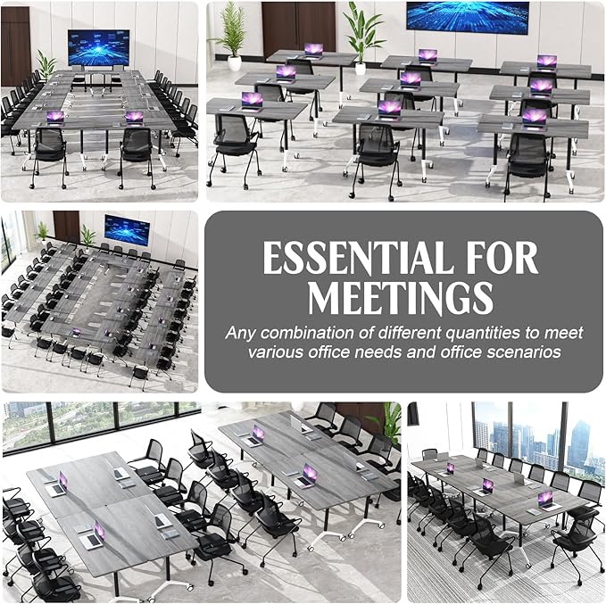 JEHUJD Conference Table,55.1''Folding Conference Room Table for 4-12 People,Mobile Flip Top MeetingTraining Table with Different Coulor and Styles for Offices, Classrooms,Meeting Room (4, 61''F)