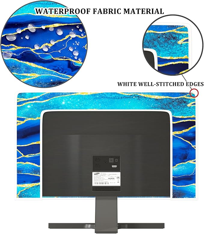 Baocicco Royal Blue Marble Waterproof TV Cover 50, 51, 52 Inch Creative Design Monitor Accessories Laptop TV LCD Screen Television Decoration for Tablet LED LCD OLED TVs Decorations