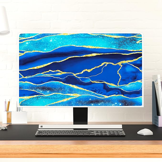 Baocicco Royal Blue Marble Waterproof TV Cover 37, 38, 39 Inch Creative Design Monitor Accessories Laptop TV LCD Screen Television Decoration for Tablet LED LCD OLED TVs Decorations