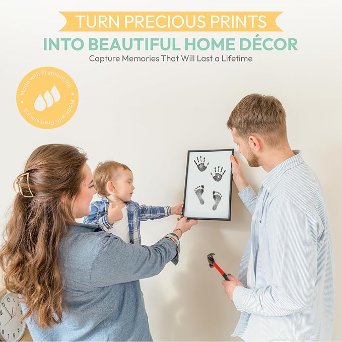 Large Clean Touch Ink Pad for Baby Handprints and Footprints – Inkless Infant Hand & Foot Stamp – Safe for Babies, Doesn’t Touch Skin – Perfect Family Memory or Gift, Black Print Kit by Tiny Gifts