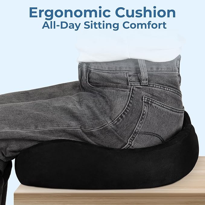 5 STARS UNITED Seat Cushion for Tailbone Pain Relief – Large Memory Foam Cushion for Coccyx, Hip, Sciatica & Post-Surgery Recovery – Wheelchair, Car, Desk, Gaming & Office Chairs, Black