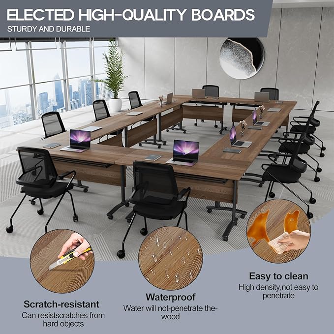 Folding Conference Table 4ft 5ft, Foldable Office Meeting Desk for 6 People, Multiple Sizes Colors Mobile Conference Room Table for Training Room School Business Furniture (4, White Walnut, 55in)